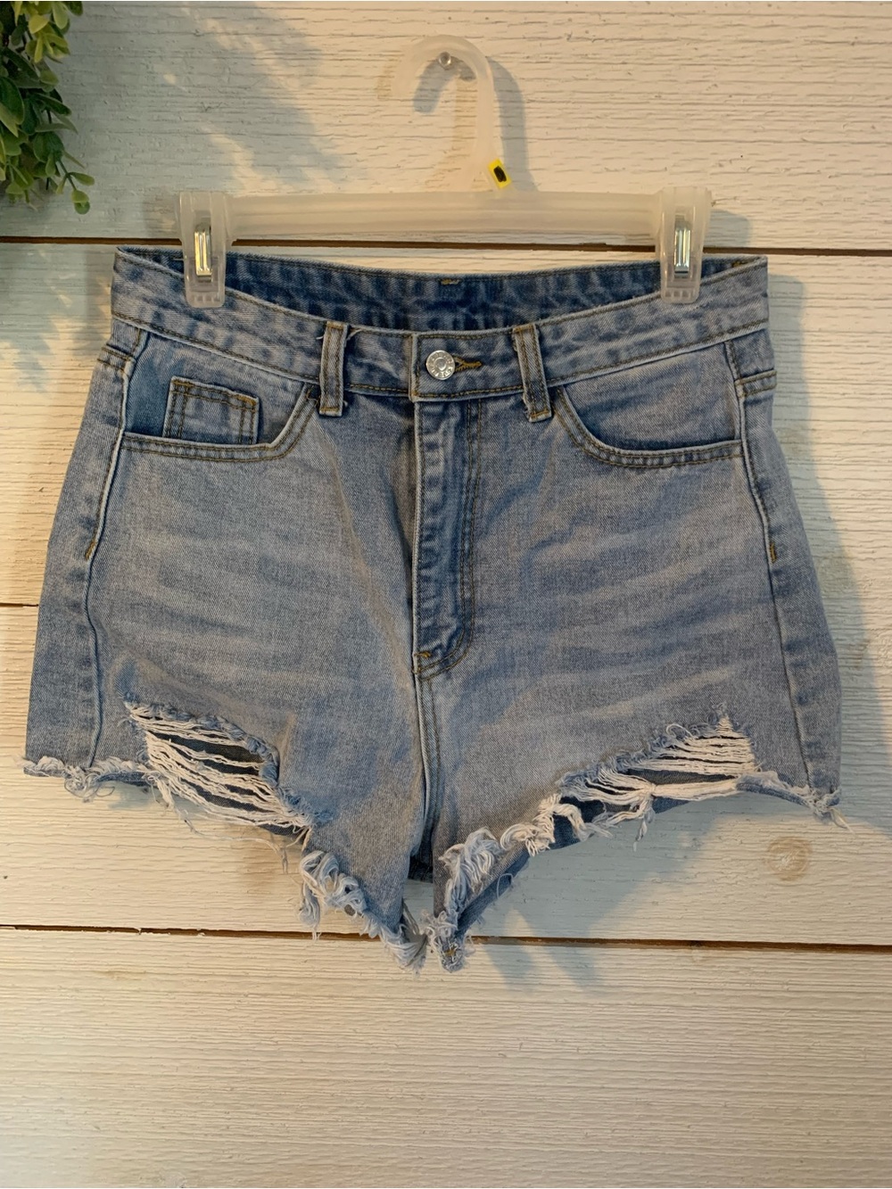 SHEIN Light Blue Distressed High-Rise Denim Shorts Size M